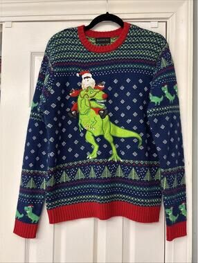 BLIZZARD BAY Men’s Santa Claus Dinosaur Colorful knit Ugly Sweater Size M Xmas